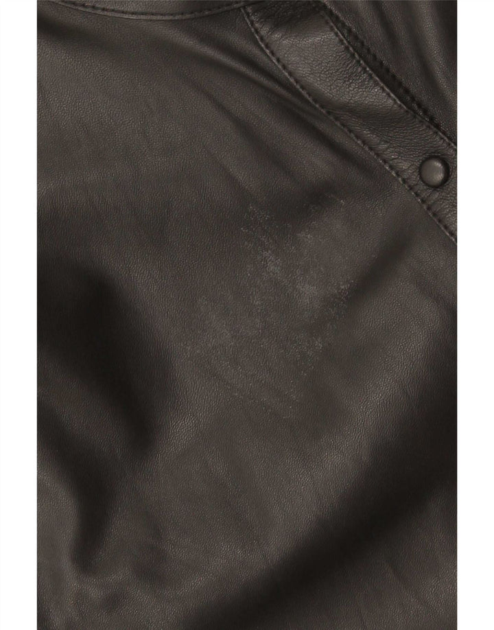 Massimo Dutti Womens Oversized Leather Shirt UK 6 XS Black Leather