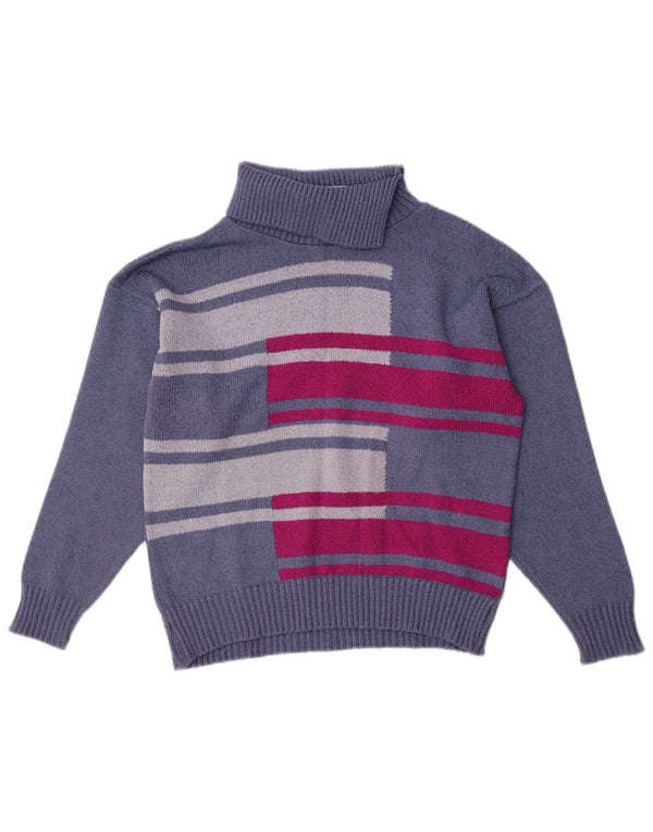 Pebble Womens Roll Neck Jumper Sweater UK 12 Medium Blue Colourblock