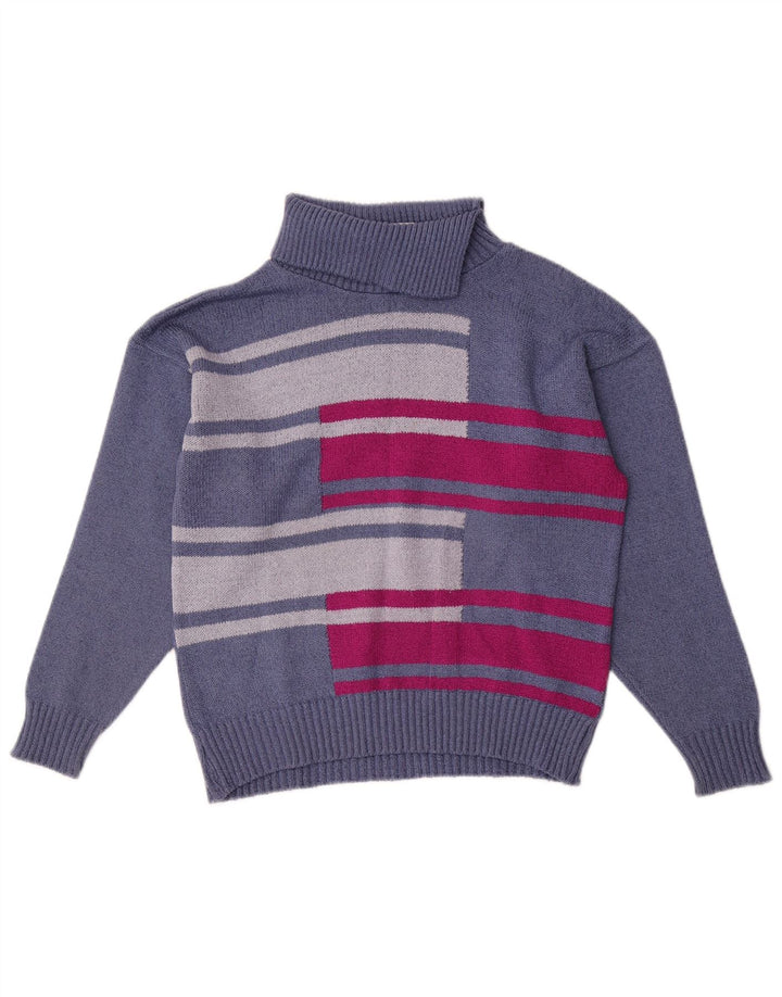 Pebble Womens Roll Neck Jumper Sweater UK 12 Medium Blue Colourblock