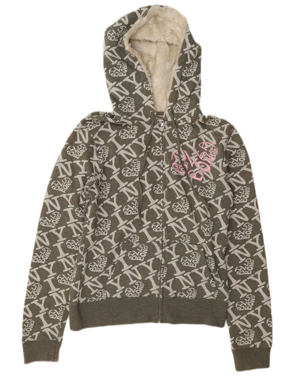 Billabong Womens Graphic Zip Hoodie Sweater UK 18 XL Green Cotton