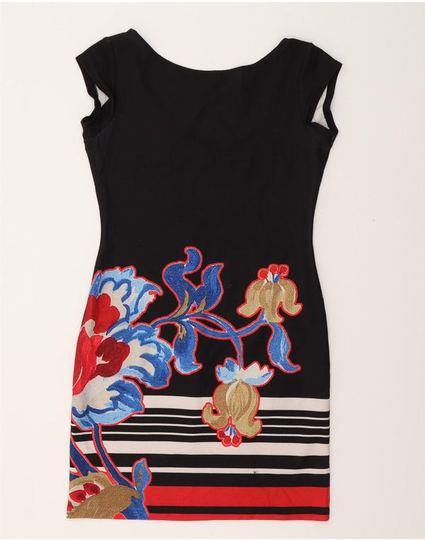 DESIGUAL Womens Bodycon Dress UK 12 Medium Black Floral Polyester