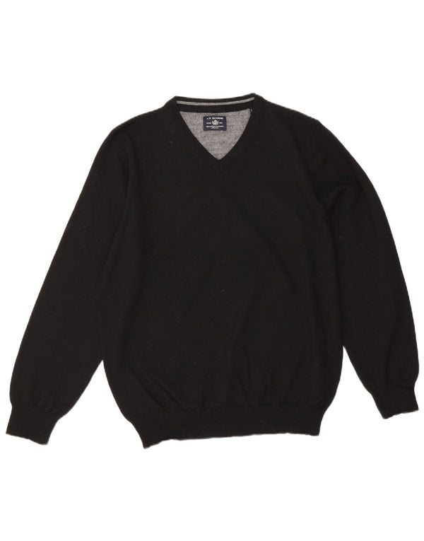 A.W.Dunmore Mens V-Neck Jumper Sweater IT 52 Large Black Wool