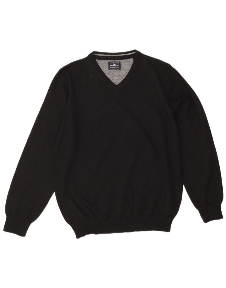 A.W.Dunmore Mens V-Neck Jumper Sweater IT 52 Large Black Wool