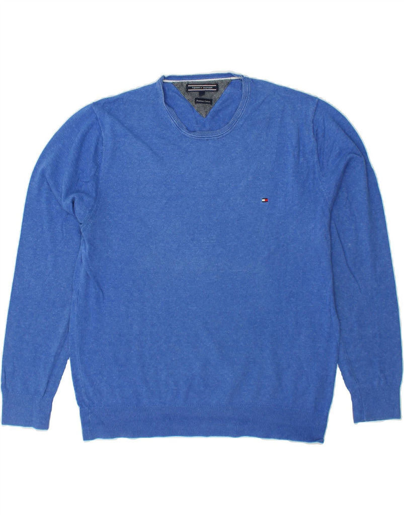 TOMMY HILFIGER Mens Crew Neck Jumper Sweater XL Blue Cotton | Vintage Tommy Hilfiger | Thrift | Second-Hand Tommy Hilfiger | Used Clothing | Messina Hembry 