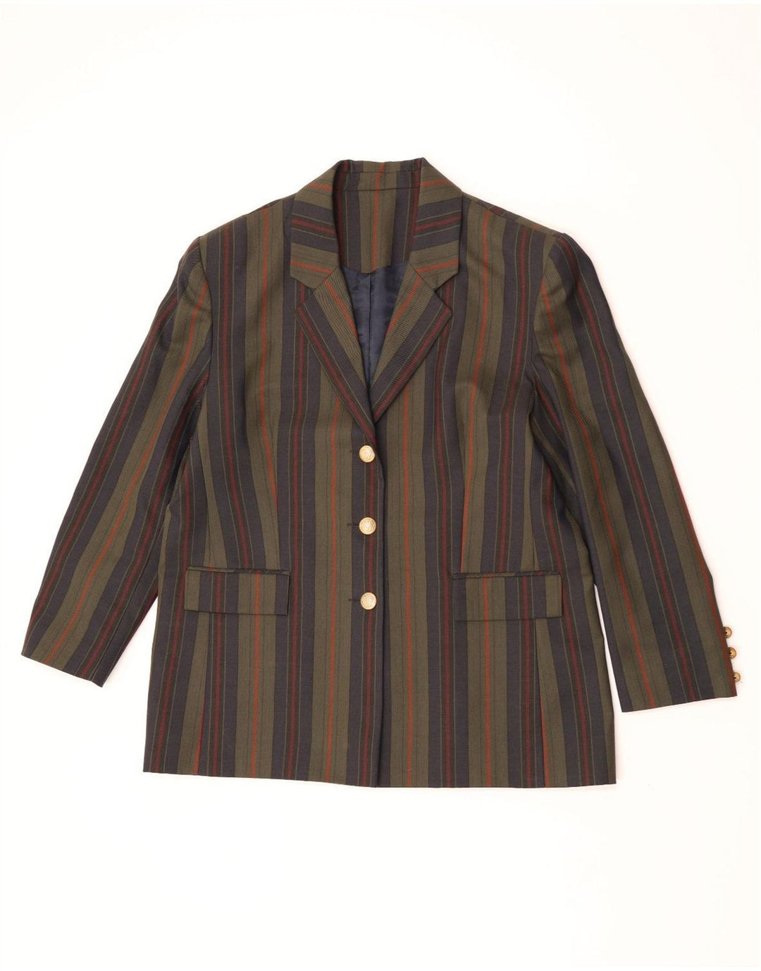 Vintage Womens 3 Button Blazer Jacket UK 18 XL Khaki Striped Wool