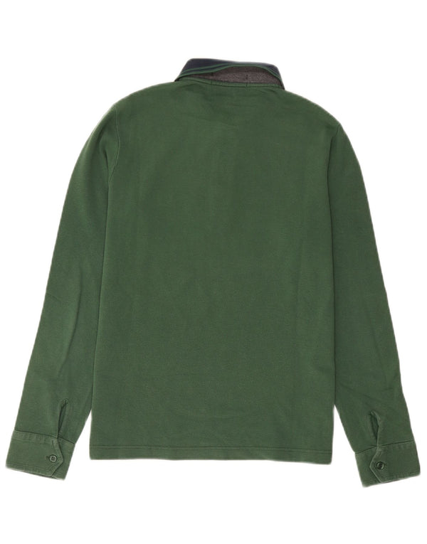 Fred Perry Mens Long Sleeve Rugby Polo Shirt Small Green Colourblock Cotton