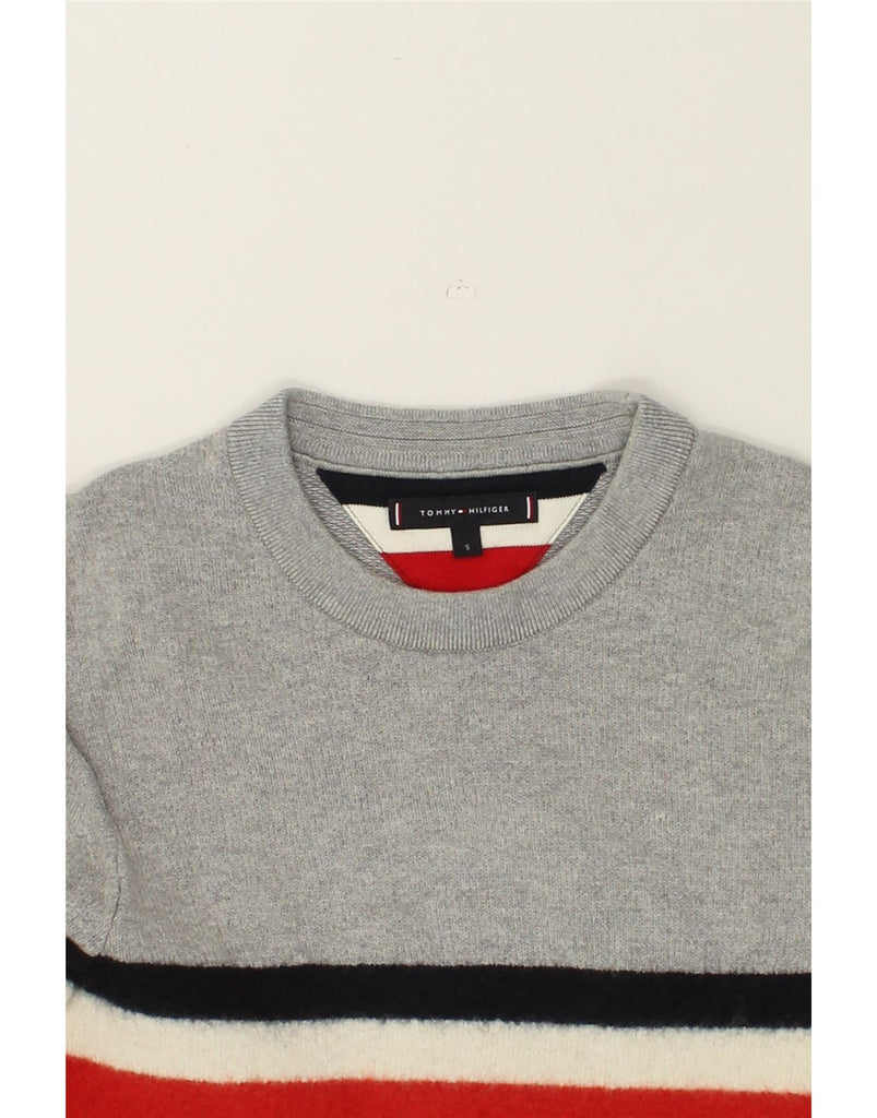 TOMMY HILFIGER Mens Crew Neck Jumper Sweater Small Grey Striped Cotton | Vintage Tommy Hilfiger | Thrift | Second-Hand Tommy Hilfiger | Used Clothing | Messina Hembry 