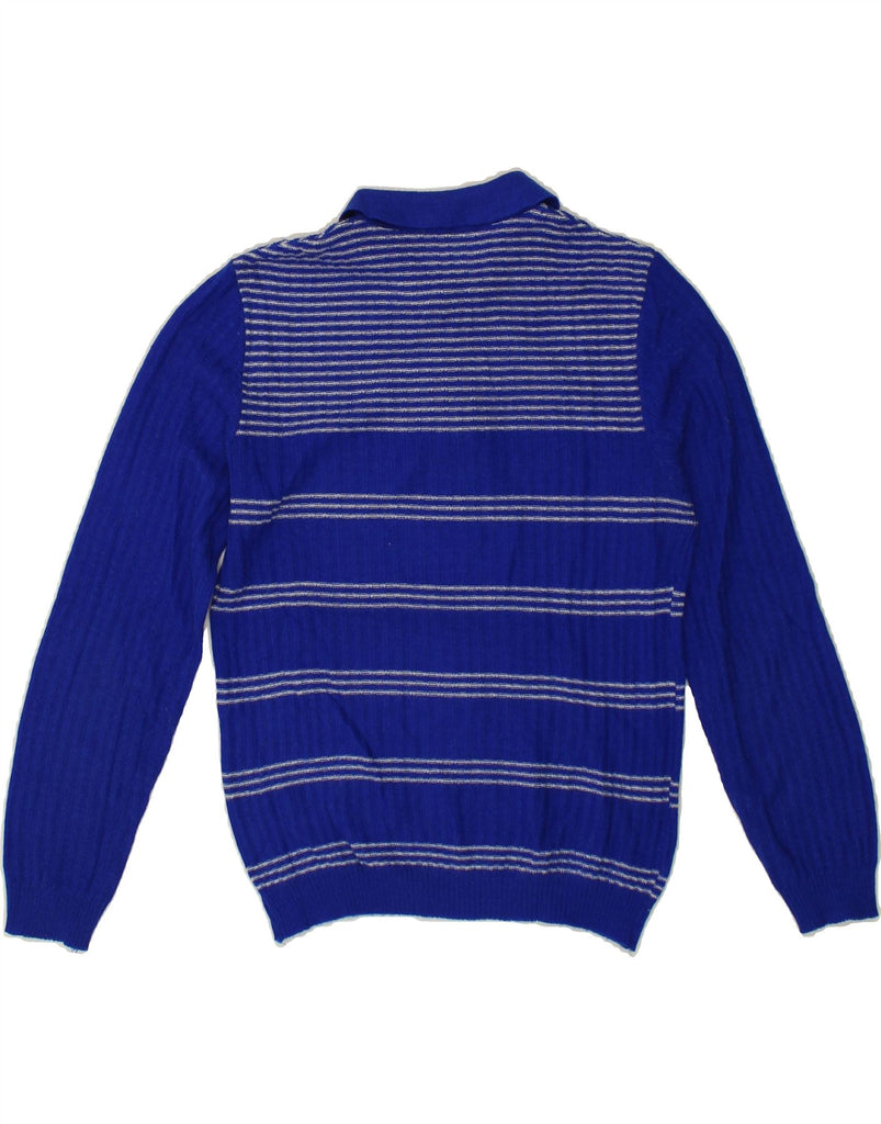VINTAGE Mens Polo Neck Jumper Sweater Small Blue Striped | Vintage Vintage | Thrift | Second-Hand Vintage | Used Clothing | Messina Hembry 
