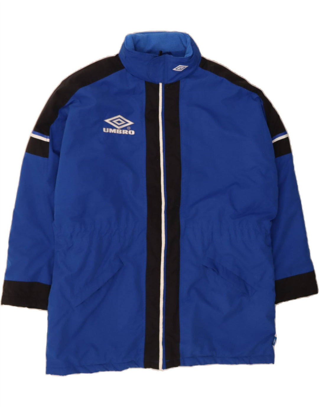 UMBRO Mens Hooded Padded Coat UK 40 Large Navy Blue Colourblock Polyester Vintage Umbro and Second-Hand Umbro from Messina Hembry 