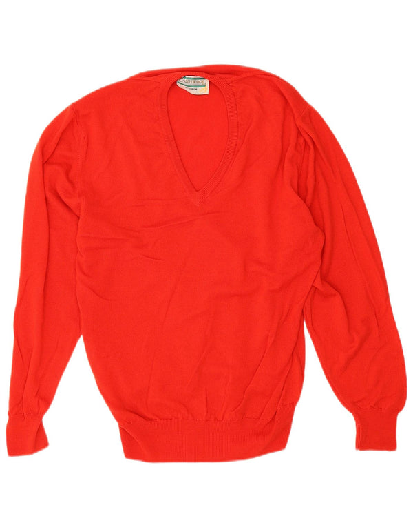 Vintage Mens V-Neck Jumper Sweater IT 50 Medium Red Cashmere