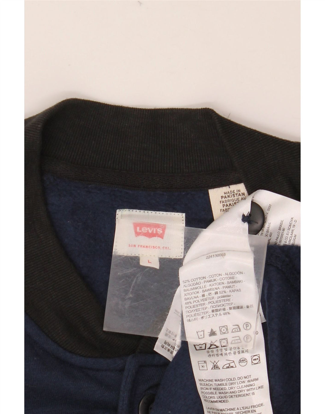 LEVI'S Mens Varsity Jacket UK 40 Large Navy Blue Colourblock Cotton