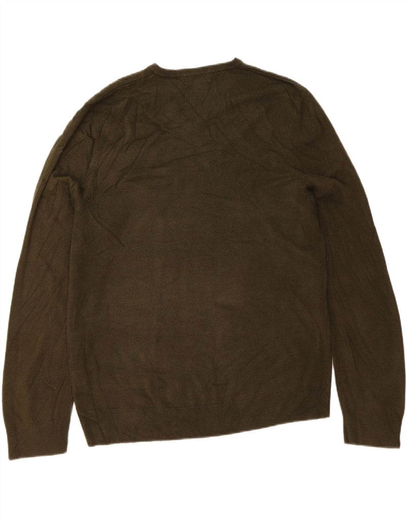 MARKS & SPENCER Mens Blue Harbour V-Neck Jumper Sweater XL Khaki Acrylic Vintage Marks & Spencer and Second-Hand Marks & Spencer from Messina Hembry 