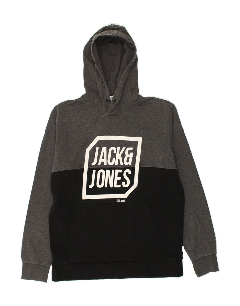 JACK & JONES Mens Slim Graphic Hoodie Jumper XL Grey Colourblock Cotton | Vintage Jack & Jones | Thrift | Second-Hand Jack & Jones | Used Clothing | Messina Hembry 