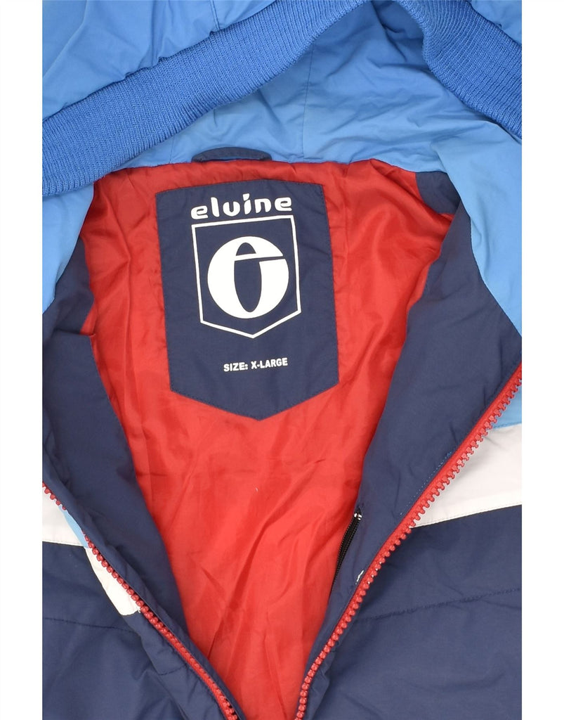 ELVINE Mens Hooded Padded Jacket UK 42 XL Navy Blue Colourblock Polyester | Vintage Elvine | Thrift | Second-Hand Elvine | Used Clothing | Messina Hembry 