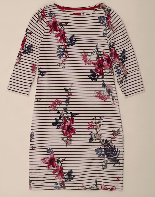 Joules Womens 3/4 Sleeve Sheath Dress UK 10 Small White Striped Cotton