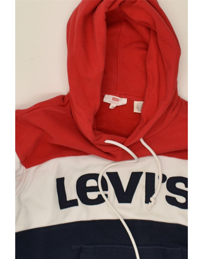 LEVI'S Womens Oversized Graphic Hoodie Jumper UK 6 XS Navy Blue Striped | Vintage Levi's | Thrift | Second-Hand Levi's | Used Clothing | Messina Hembry 