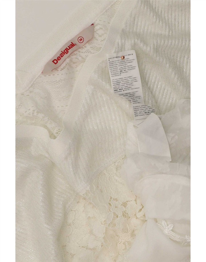 Desigual Womens Long Sleeve Blouse Top UK 14 Medium White Floral Polyester