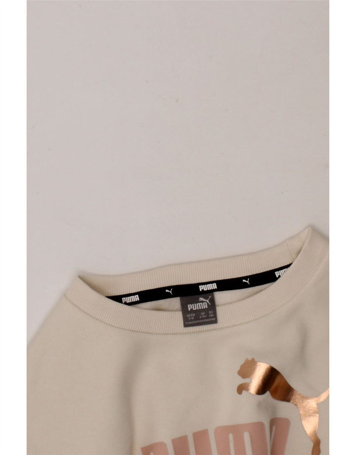 PUMA Girls Oversized Crop Sweatshirt Jumper 9-10 Years  Off White Cotton Vintage Puma and Second-Hand Puma from Messina Hembry 