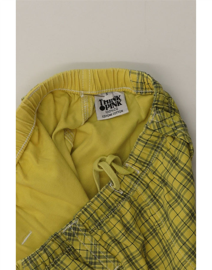 Think Pink Mens Chino Shorts Small W29  Yellow Check Cotton