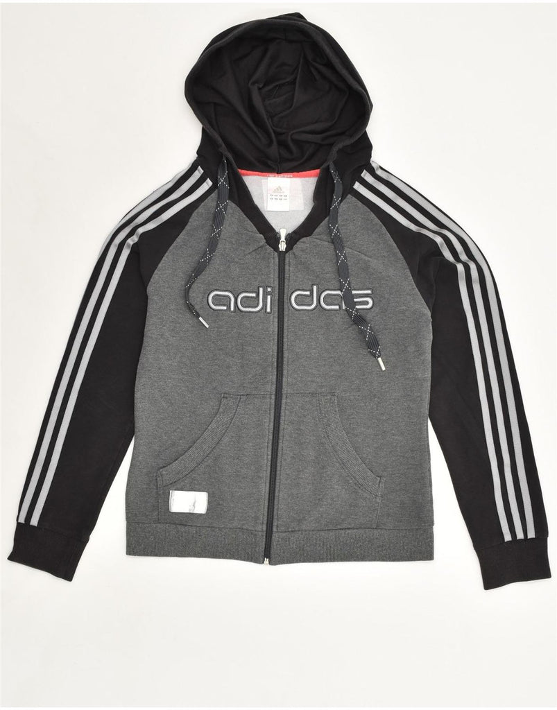 ADIDAS Womens Graphic Zip Hoodie Sweater UK 12 Medium Black Colourblock | Vintage Adidas | Thrift | Second-Hand Adidas | Used Clothing | Messina Hembry 