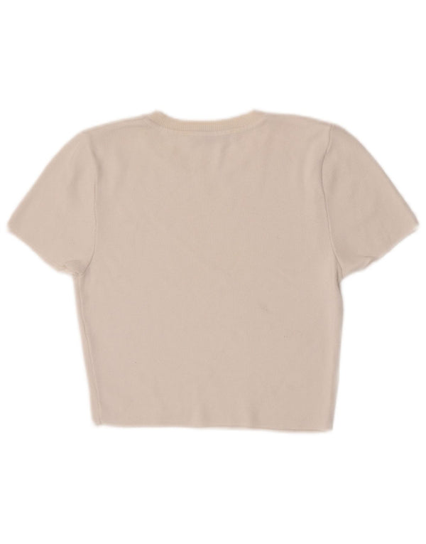 Zara Womens Short Sleeve Boat Neck Jumper Sweater UK 12 Medium White