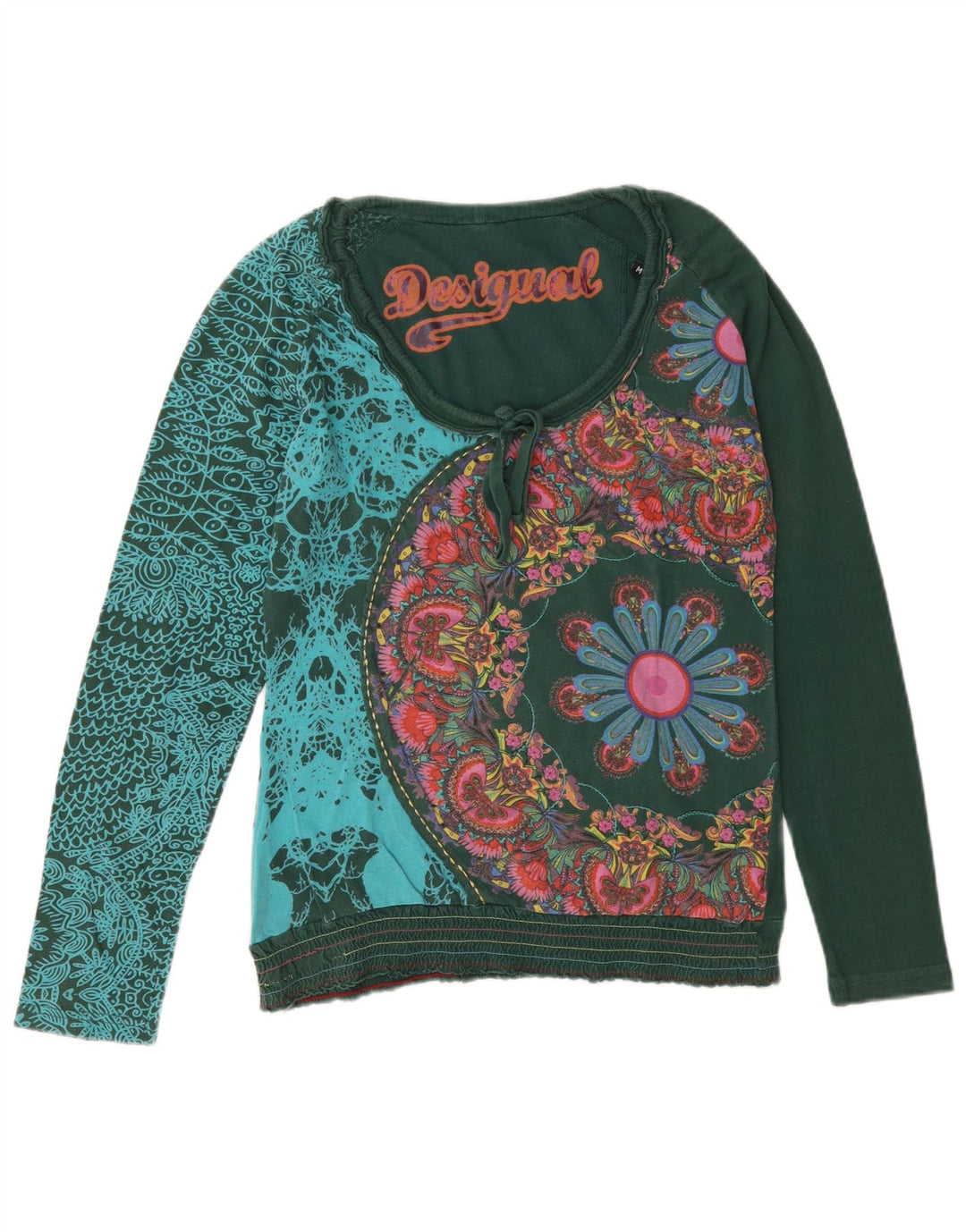 Desigual Womens Graphic Top Long Sleeve UK 14 Medium Green Floral