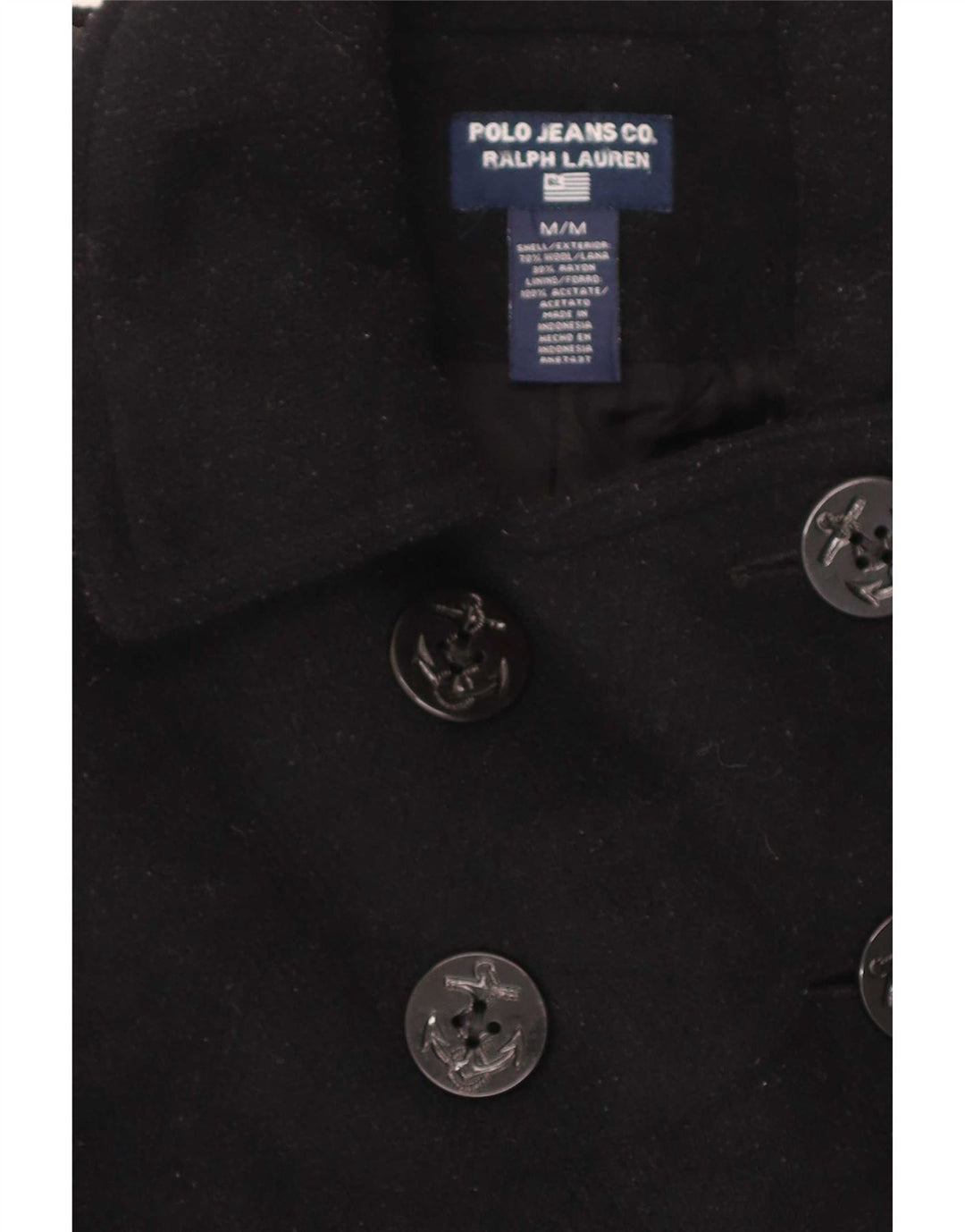 Ralph Lauren Womens Pea Coat UK 14 Medium Black Wool