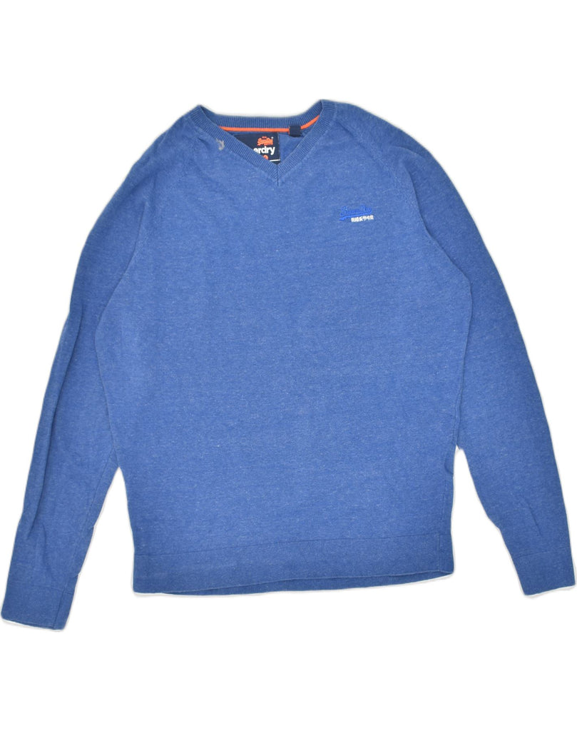 SUPERDRY Mens V-Neck Jumper Sweater XL Blue Cotton | Vintage Superdry | Thrift | Second-Hand Superdry | Used Clothing | Messina Hembry 