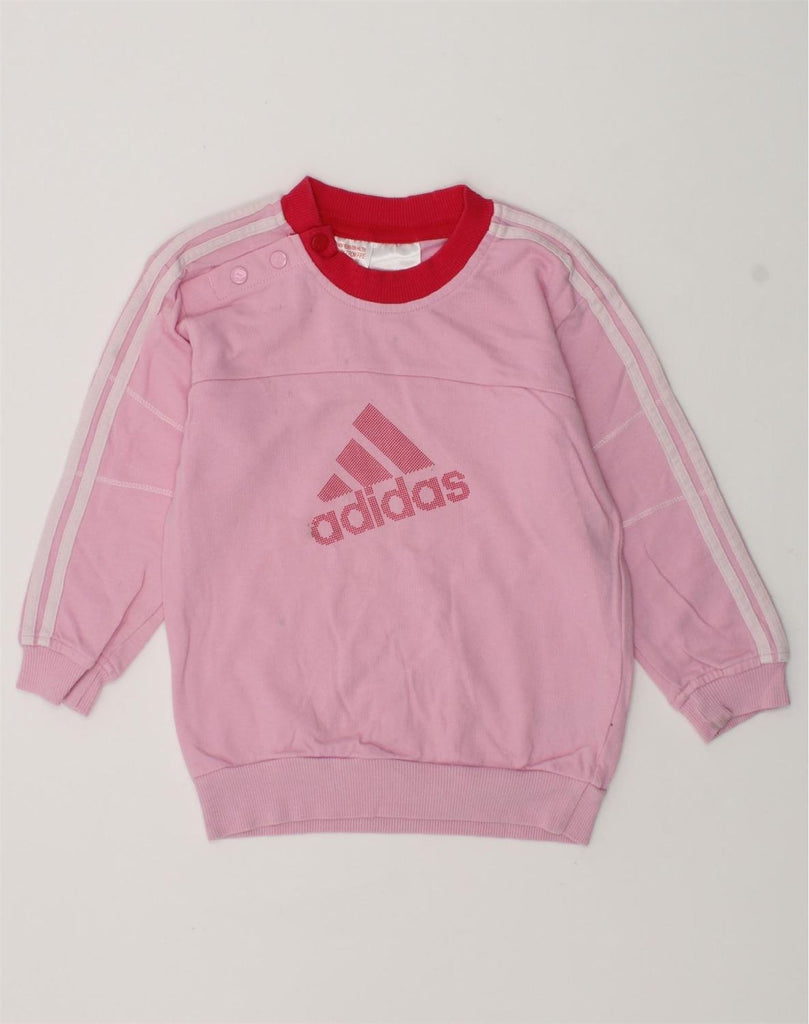 ADIDAS Baby Girls Graphic Sweatshirt Jumper 12-18 Months Pink Cotton | Vintage Adidas | Thrift | Second-Hand Adidas | Used Clothing | Messina Hembry 