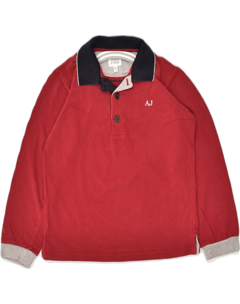 ARMANI JUNIOR Boys Graphic Long Sleeve Polo Shirt 9-10 Years Red | Vintage Armani Junior | Thrift | Second-Hand Armani Junior | Used Clothing | Messina Hembry 