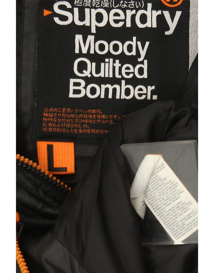 Superdry Mens Quilted Bomber Jacket UK 40 Large Black Nylon