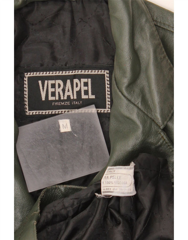 Vintage Womens Leather Coat UK 14 Medium Khaki Leather