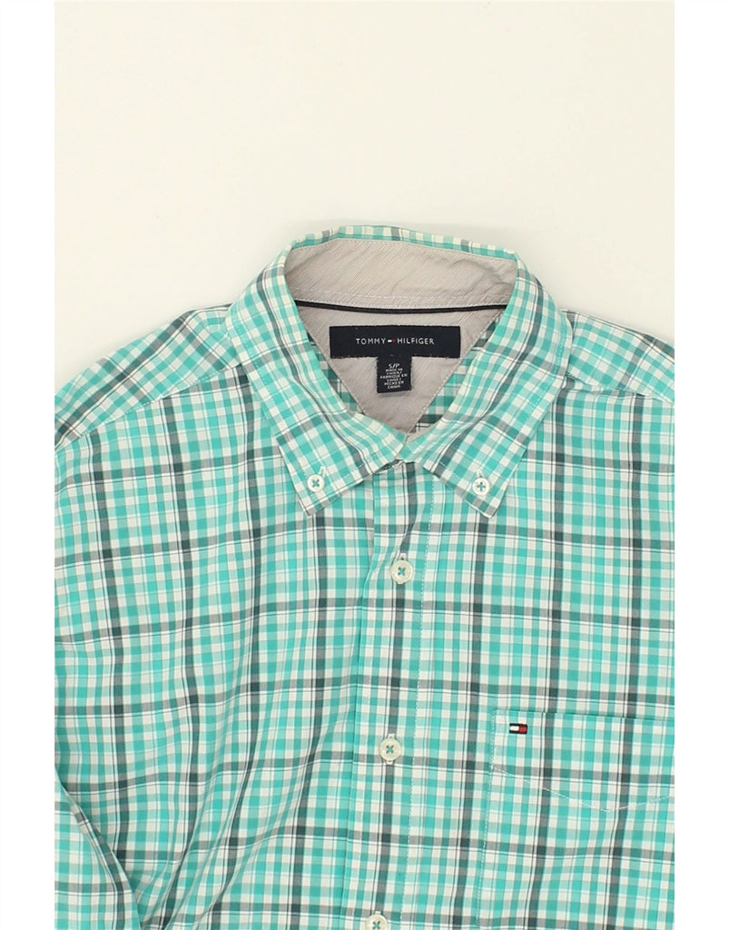 TOMMY HILFIGER Mens Shirt Small Turquoise Check Cotton | Vintage Tommy Hilfiger | Thrift | Second-Hand Tommy Hilfiger | Used Clothing | Messina Hembry 