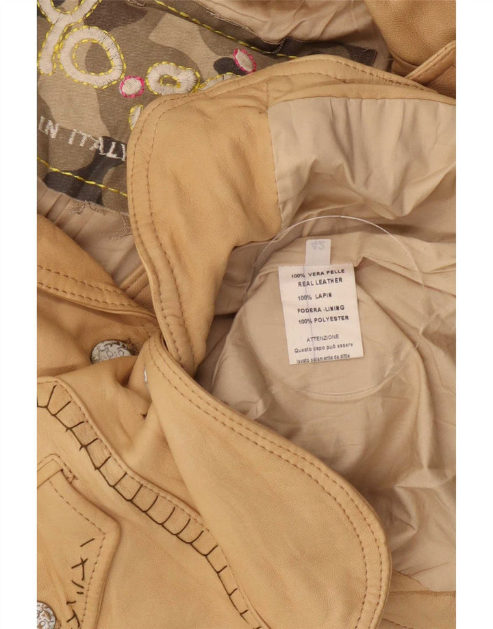 Vintage Womens 2 Button Leather Blazer Jacket IT 42 Medium Beige