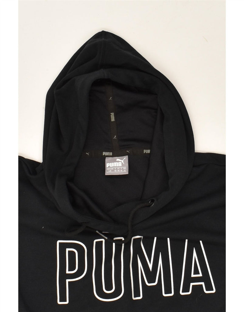 PUMA Womens Oversized Crop Graphic Hoodie Jumper UK 14 Large  Black | Vintage Puma | Thrift | Second-Hand Puma | Used Clothing | Messina Hembry 