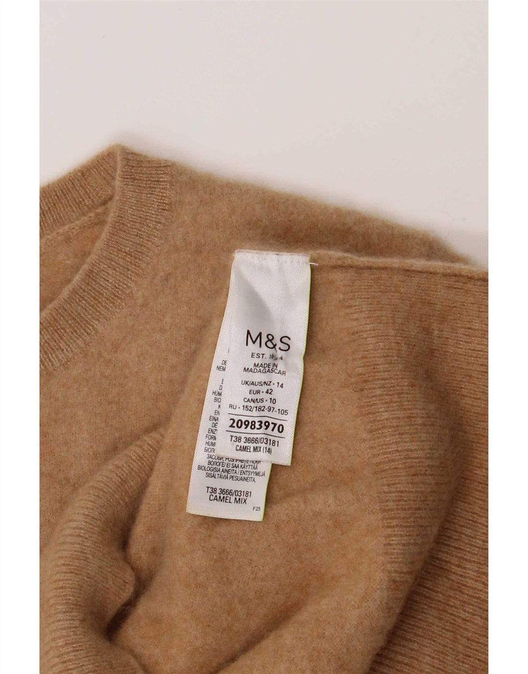 Marks & Spencer Womens Crew Neck Jumper Sweater UK 14 Large Brown Geometric