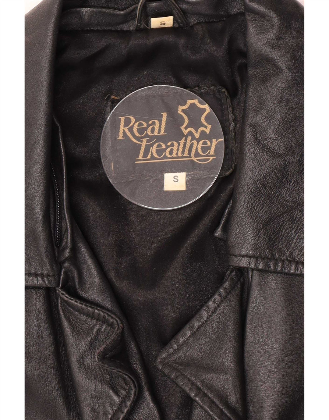 Vintage Womens Oversized Leather Jacket UK 10 Small Black