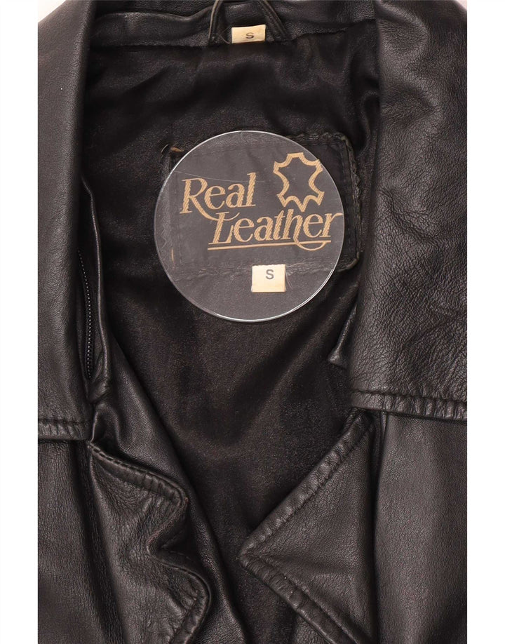 Vintage Womens Oversized Leather Jacket UK 10 Small Black