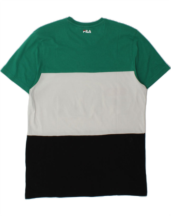 FILA Mens Graphic T-Shirt Top Medium Green Colourblock Cotton Vintage Fila and Second-Hand Fila from Messina Hembry 