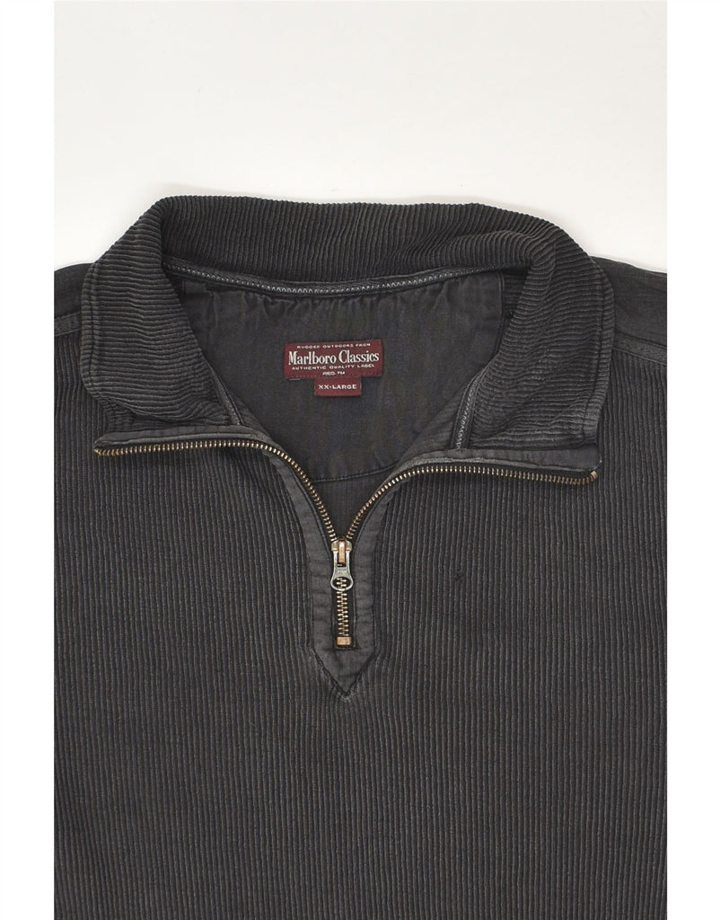 MARLBORO CLASSICS Mens Zip Neck Sweatshirt Jumper 2XL Grey Cotton | Vintage Marlboro Classics | Thrift | Second-Hand Marlboro Classics | Used Clothing | Messina Hembry 