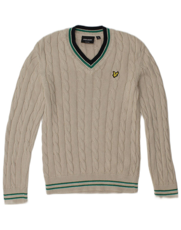 Lyle & Scott Boys V-Neck Jumper Sweater 9-10 Years White Cotton