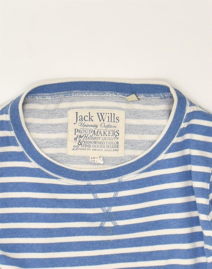 JACK WILLS Womens 3/4 Sleeve Graphic Sweatshirt Jumper UK 8 Small  Blue | Vintage Jack Wills | Thrift | Second-Hand Jack Wills | Used Clothing | Messina Hembry 