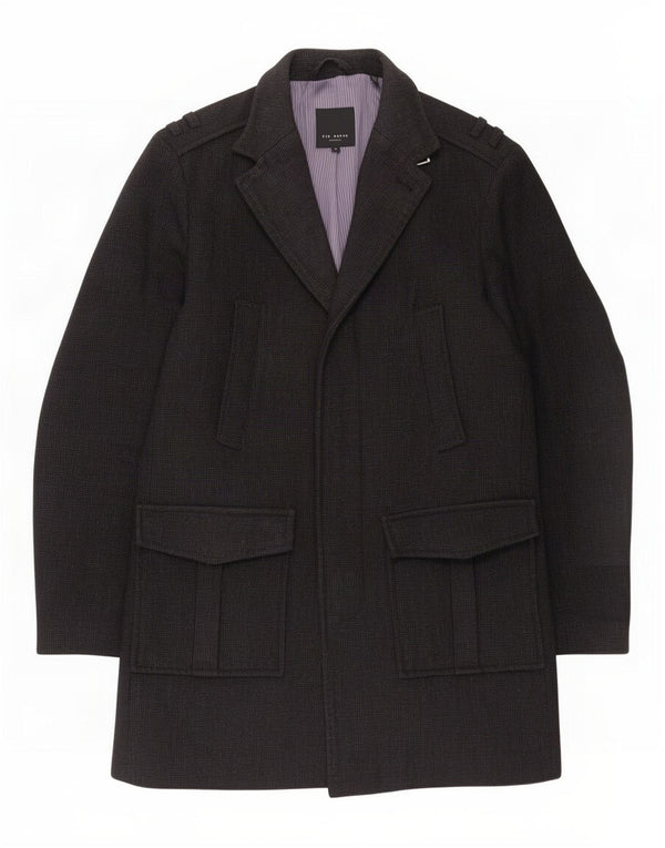 Ted Baker Mens Military Overcoat Size 4 Large Grey Wool