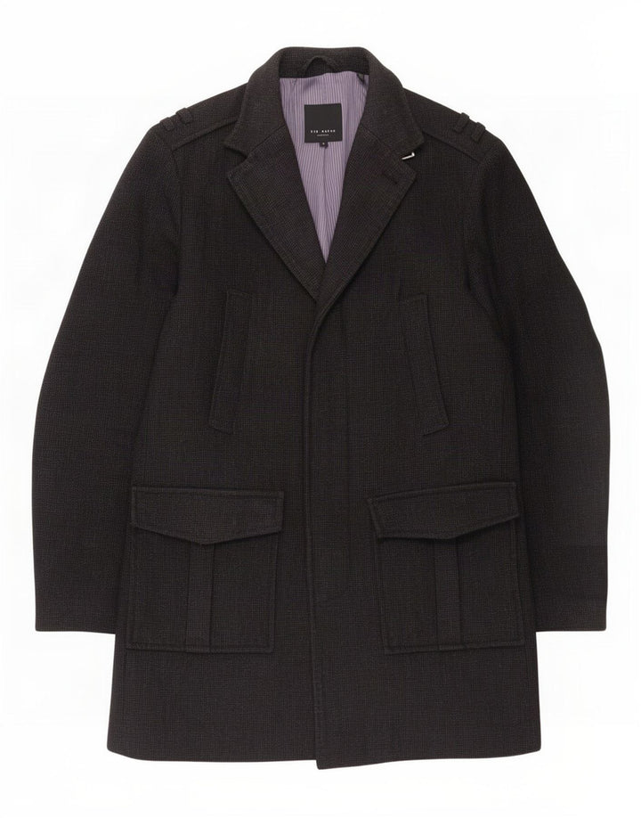 Ted Baker Mens Military Overcoat Size 4 Large Grey Wool