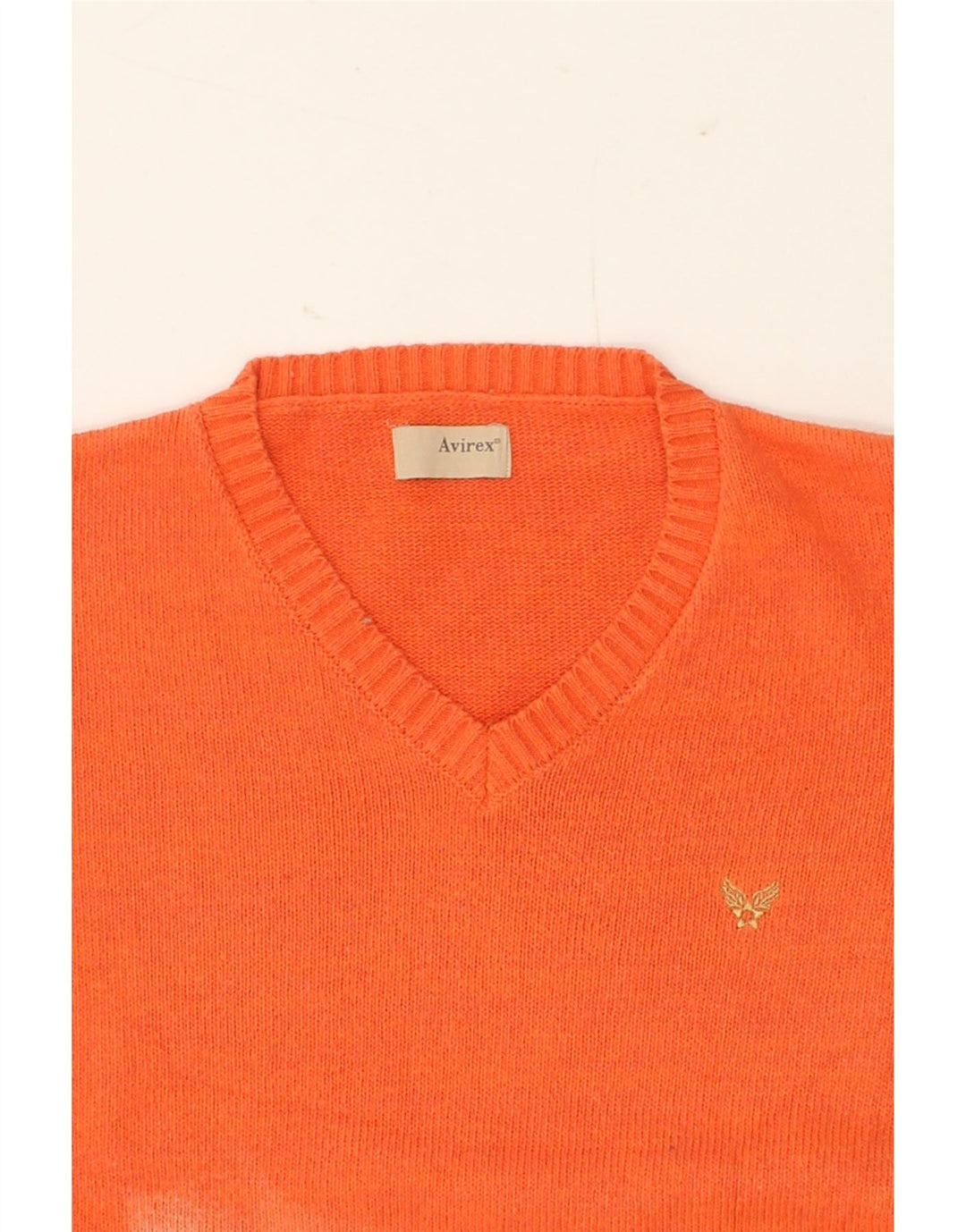 AVIREX Mens V-Neck Jumper Sweater 2XL Orange Cotton Vintage Avirex and Second-Hand Avirex from Messina Hembry 