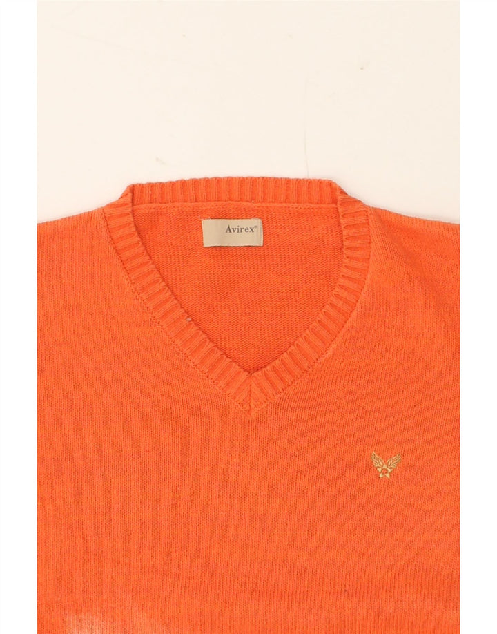 AVIREX Mens V-Neck Jumper Sweater 2XL Orange Cotton Vintage Avirex and Second-Hand Avirex from Messina Hembry 