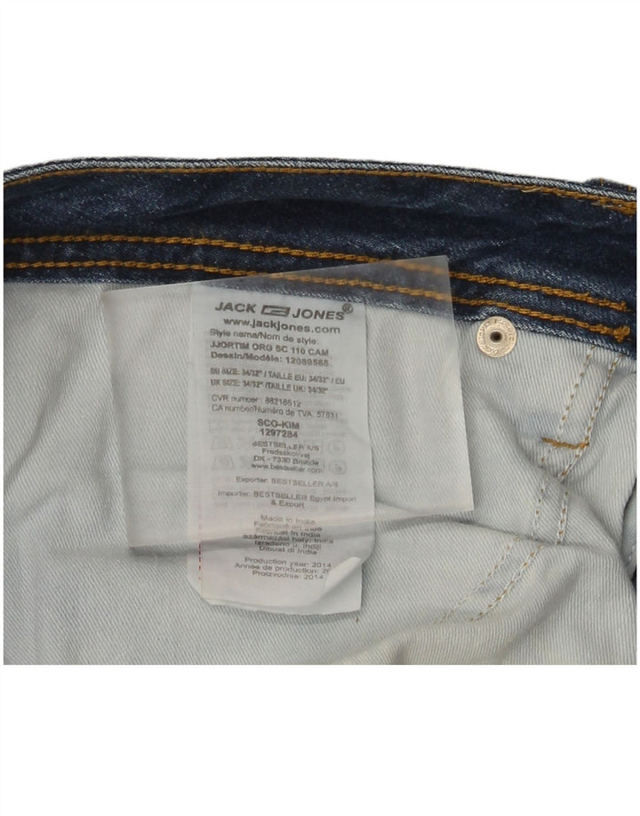 Jack & Jones Mens Distressed Straight Jeans W34 L32 Blue Cotton
