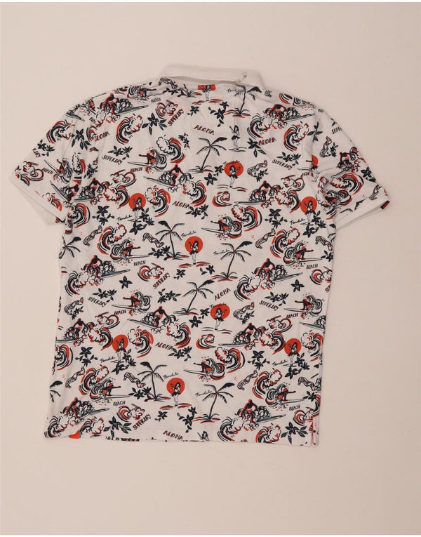 Superdry Mens Hawaiian Polo Shirt XL White Cotton
