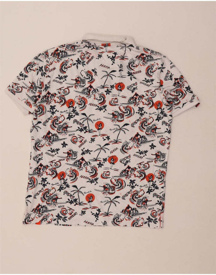 Superdry Mens Hawaiian Polo Shirt XL White Cotton
