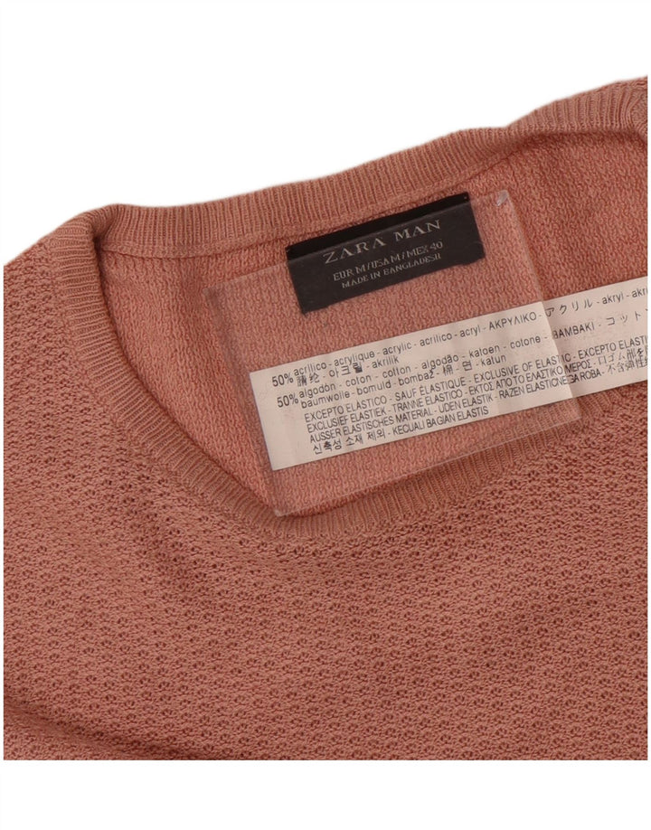Zara Mens Crew Neck Jumper Sweater Medium Pink Acrylic